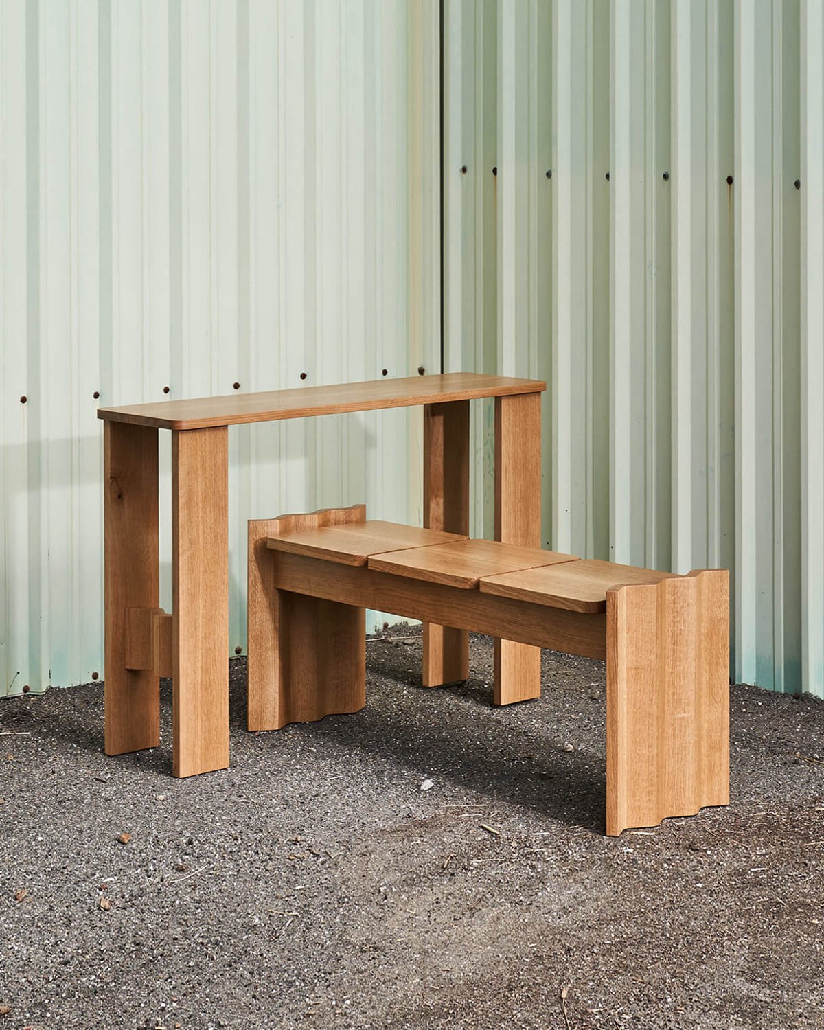 The Corrugated Console Table in White Oak