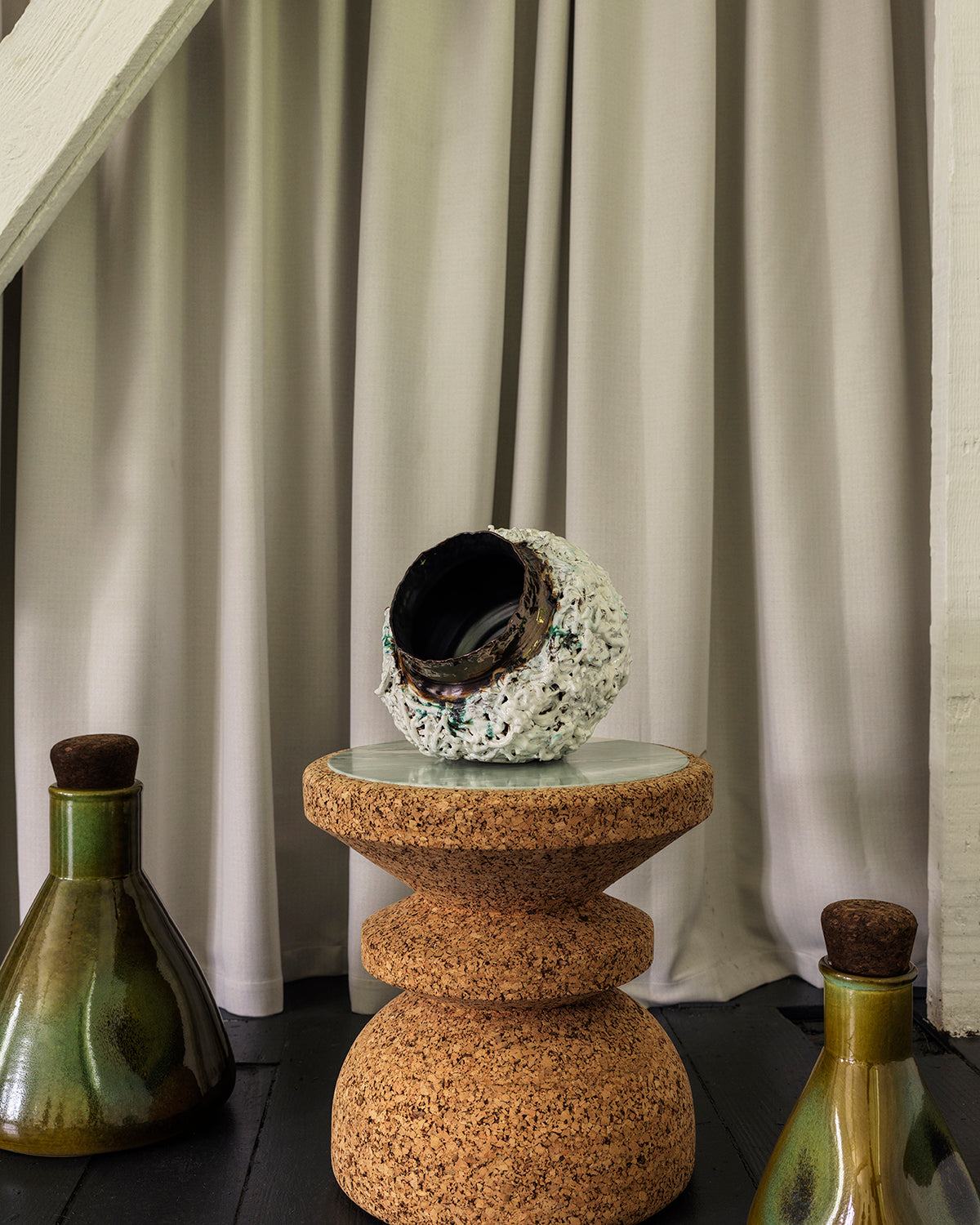 African Cork Stool with Marble Inlay - Stool - Wiid Design - Kombi